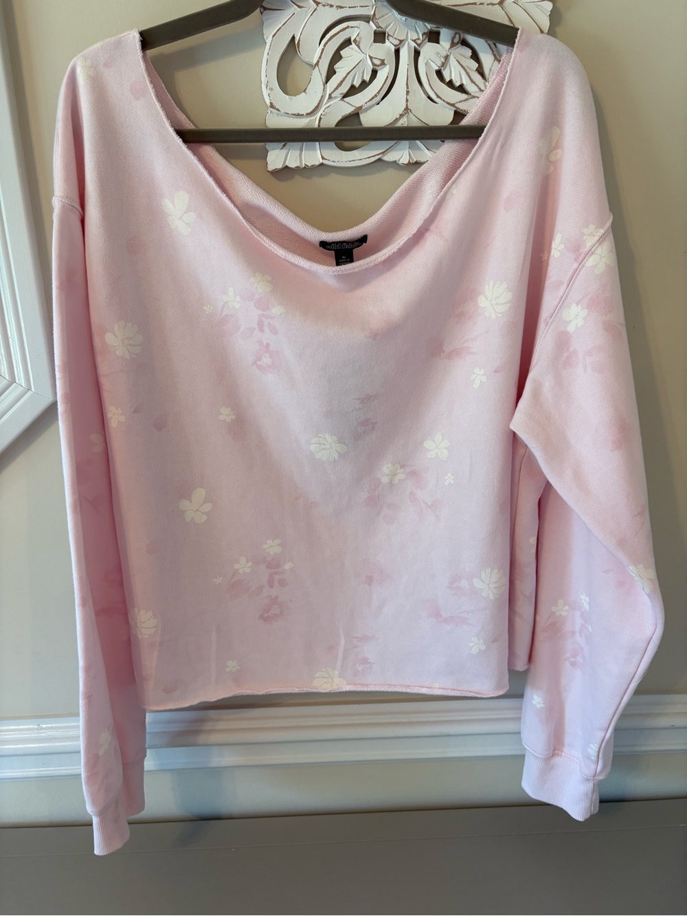 wild fable Light Pink Floral Off-Shoulder Sweatshirt